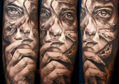 Finished tattoo with clear shading and crisp linework