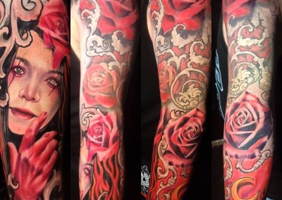 Abstract tattoo art blending color and shape